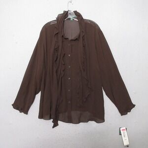Lauren Ralph Lauren Top Brown Silk Chiffon Sheer Quiet Luxury Ruffle Sash NWT